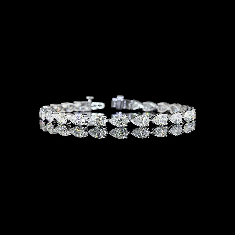 14K White Gold Pear Shape East-West Tennis Bracelet with Prong Set Lab Grown E-F VS1 Diamonds - 12.24 Carat Total Weight - Covaloro Fine Jewelry
