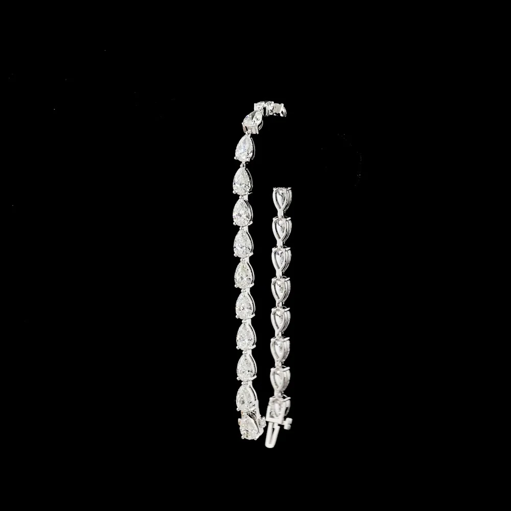 14K White Gold Pear Shape East-West Tennis Bracelet with Prong Set Lab Grown E-F VS1 Diamonds - 12.24 Carat Total Weight - Covaloro Fine Jewelry - Image 3
