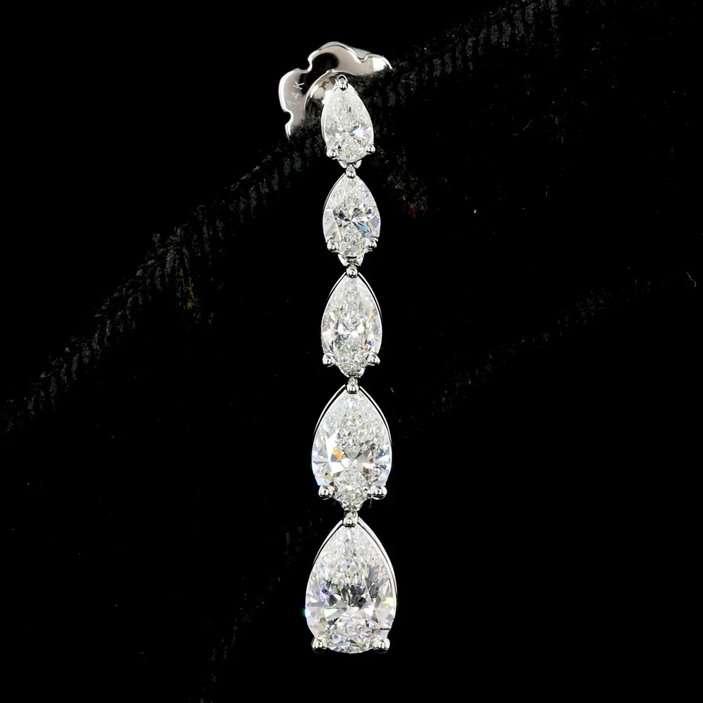 14K White Gold Pear Shape Graduated Drop Earrings with Lab-Grown Diamonds - 2.9 Carat Total Diamond Weight - Covaloro Fine Jewelry - Image 2