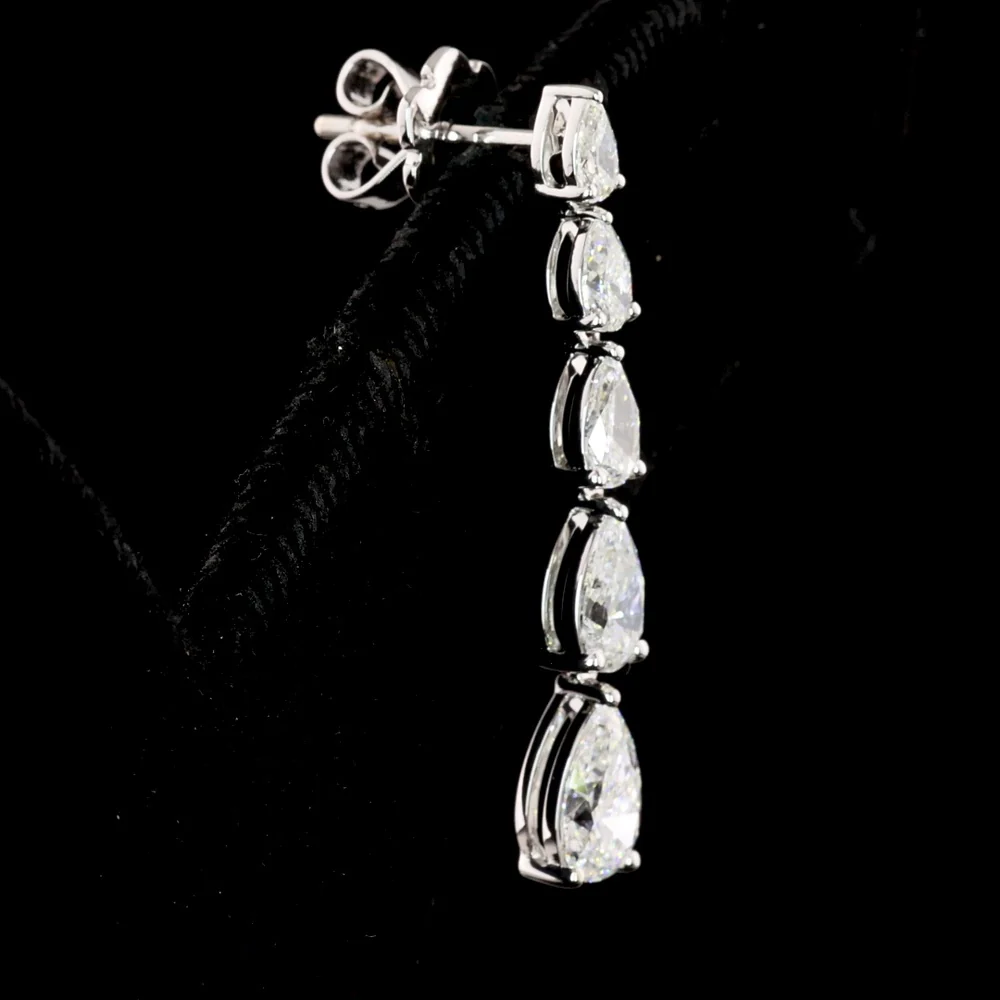 14K White Gold Pear Shape Graduated Drop Earrings with Lab-Grown Diamonds - 2.9 Carat Total Diamond Weight - Covaloro Fine Jewelry - Image 3