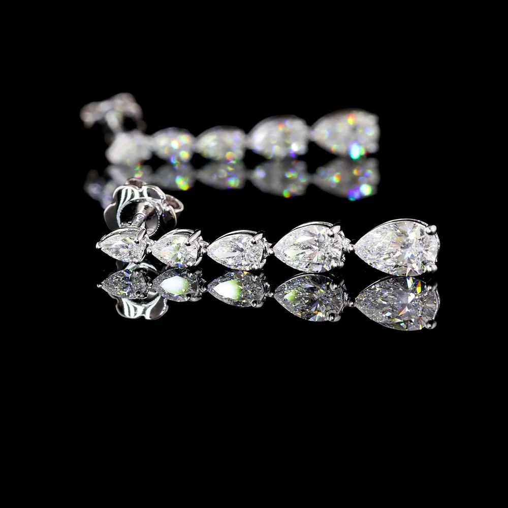 14K White Gold Pear Shape Graduated Drop Earrings with Lab-Grown Diamonds - 2.9 Carat Total Diamond Weight - Covaloro Fine Jewelry - Image 4