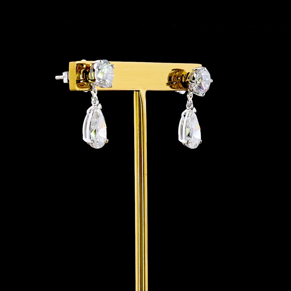 14K White Gold Pear-Shape Hanging Drop Earrings with Brilliant Round Stud and 4.24 Carat Total Weight Lab Diamond E-F VS2 - Covaloro Fine Jewelry - Image 3
