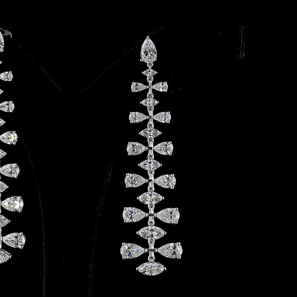 14K White Gold Pear Shape Hanging Drop Earrings with Prong Set Lab Diamonds - 10.88 Carat Total Diamond Weight - Covaloro Fine Jewelry - Image 2