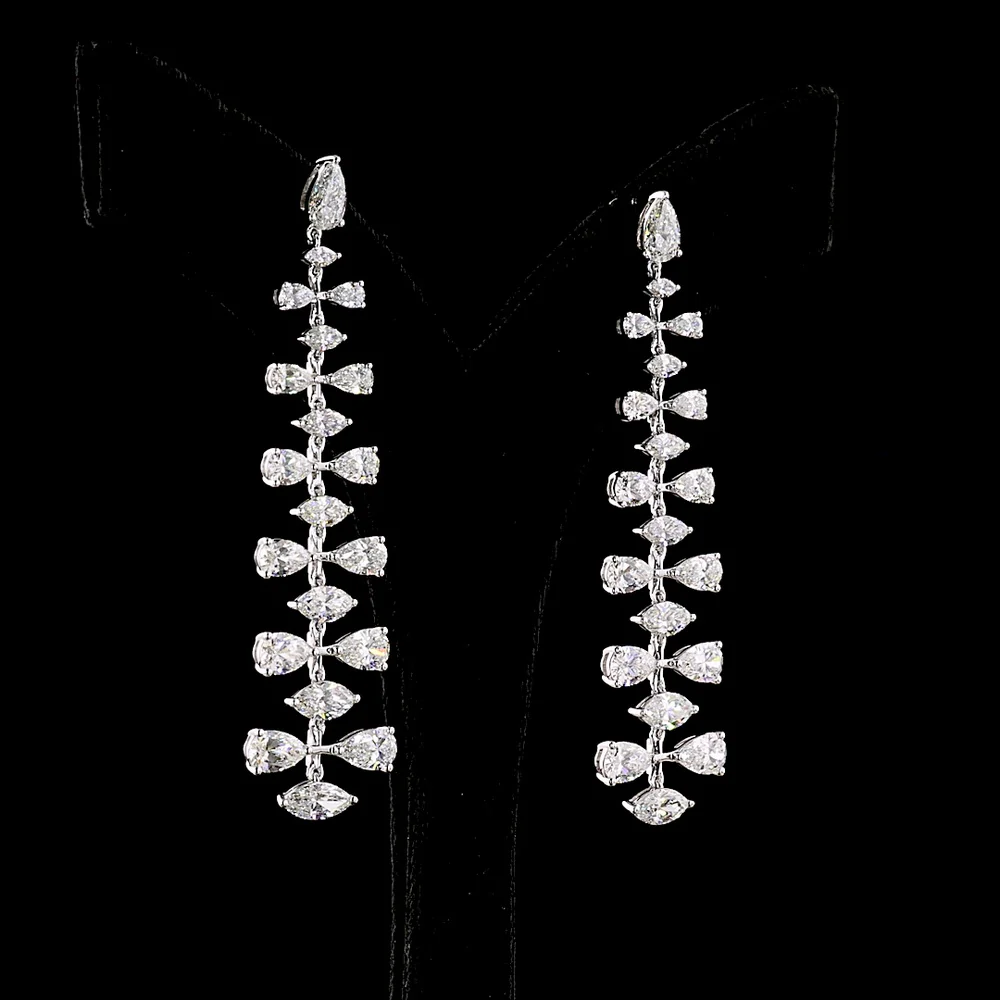 14K White Gold Pear Shape Hanging Drop Earrings with Prong Set Lab Diamonds - 10.88 Carat Total Diamond Weight - Covaloro Fine Jewelry - Image 3