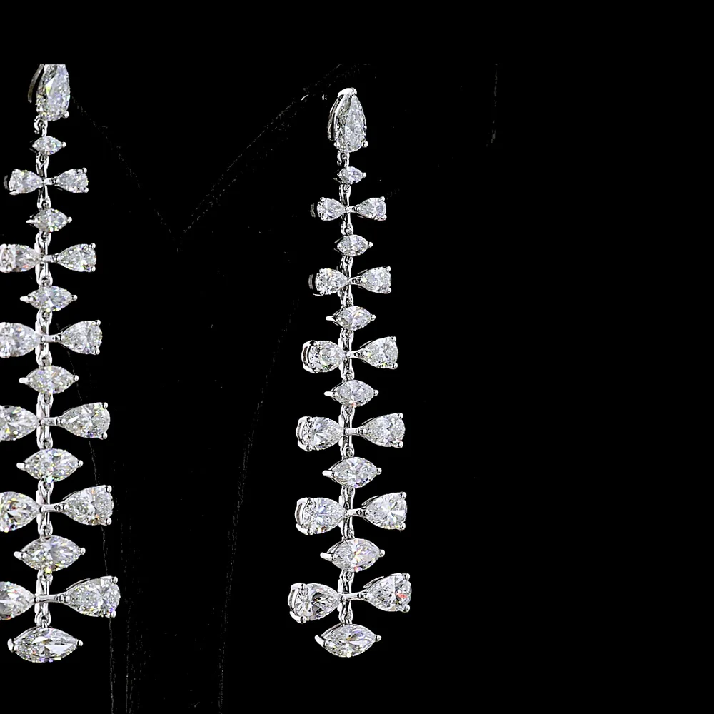 14K White Gold Pear Shape Hanging Drop Earrings with Prong Set Lab Diamonds - 10.88 Carat Total Diamond Weight - Covaloro Fine Jewelry - Image 4