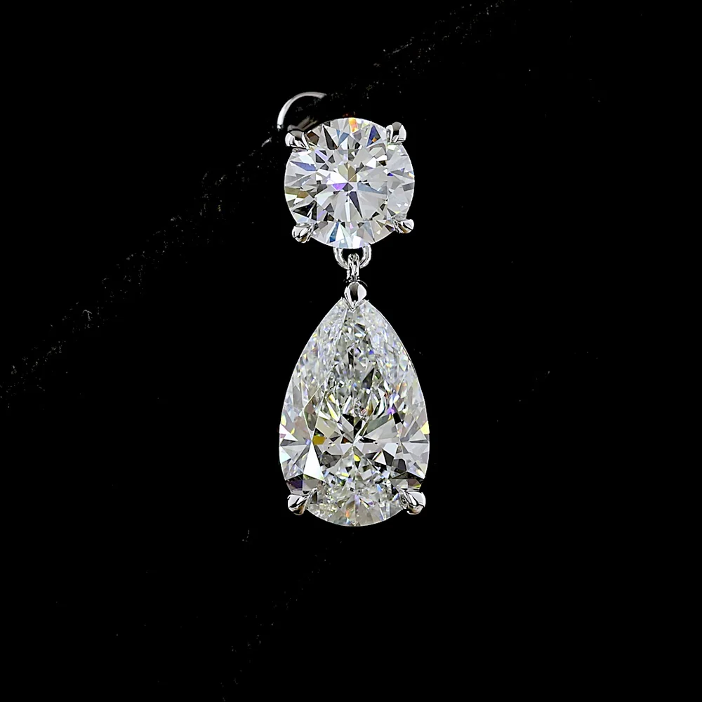 14K White Gold Pear Shape Hanging Earrings with Round Brilliant and Pear Cut Lab Diamonds - 4.94 Carats Total Diamond Weight - Covaloro Fine Jewelry - Image 2