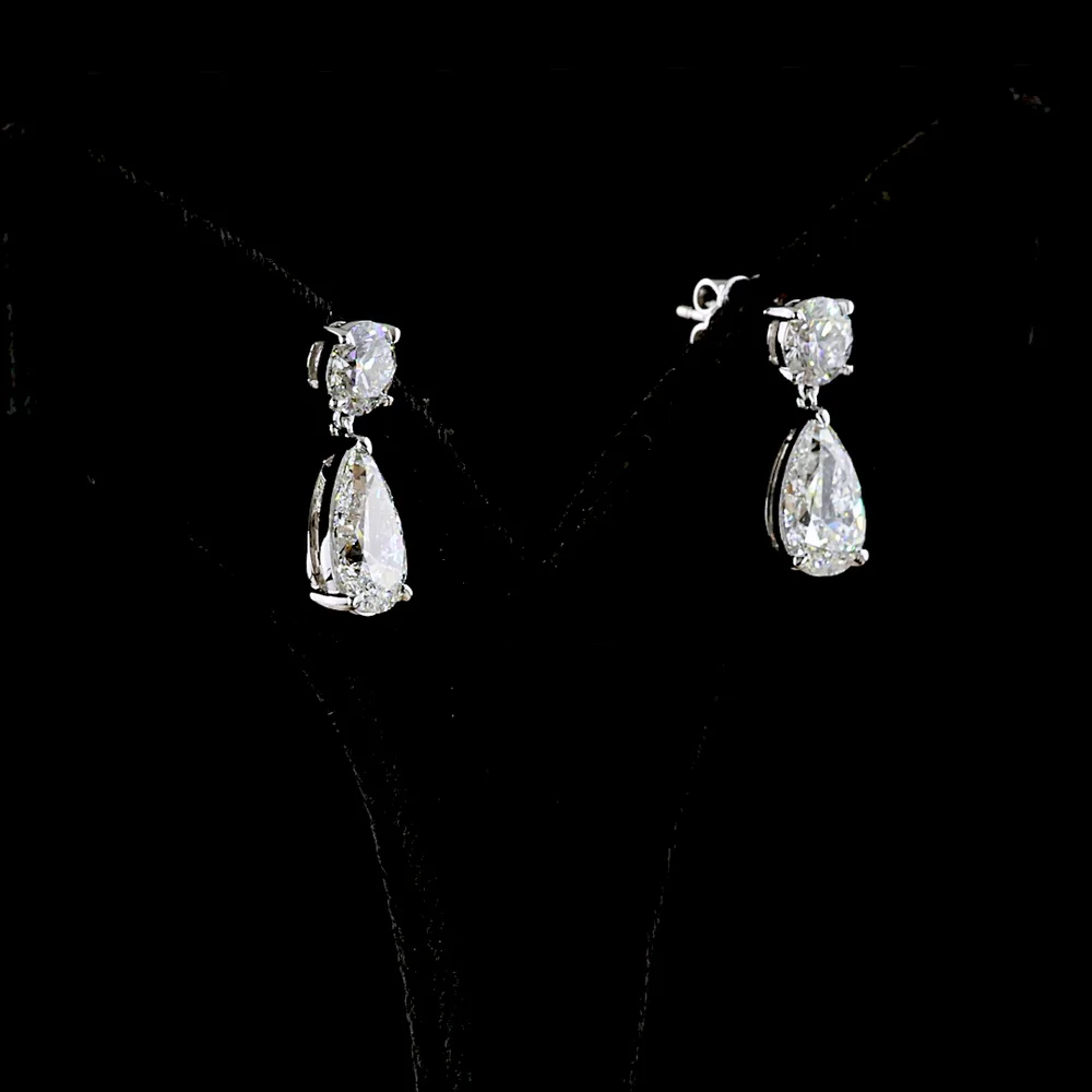 14K White Gold Pear Shape Hanging Earrings with Round Brilliant and Pear Cut Lab Diamonds - 4.94 Carats Total Diamond Weight - Covaloro Fine Jewelry - Image 3