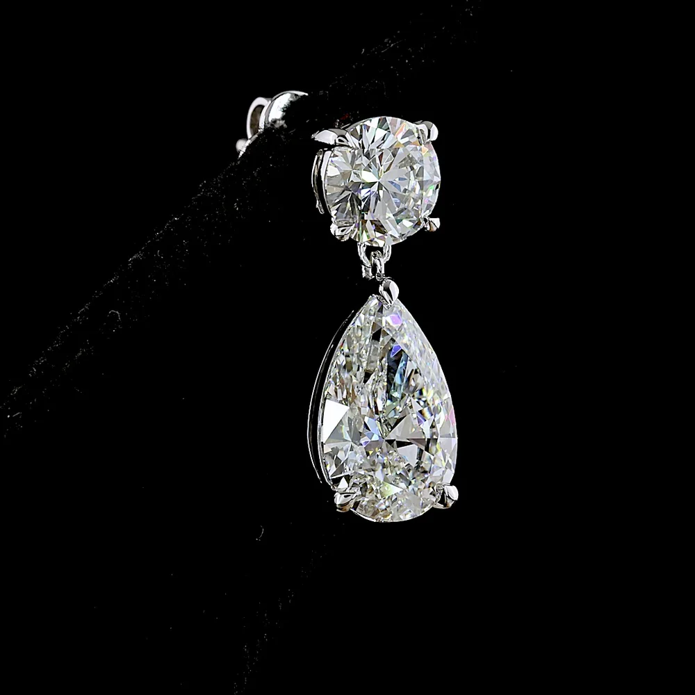 14K White Gold Pear Shape Hanging Earrings with Round Brilliant and Pear Cut Lab Diamonds - 4.94 Carats Total Diamond Weight - Covaloro Fine Jewelry - Image 4