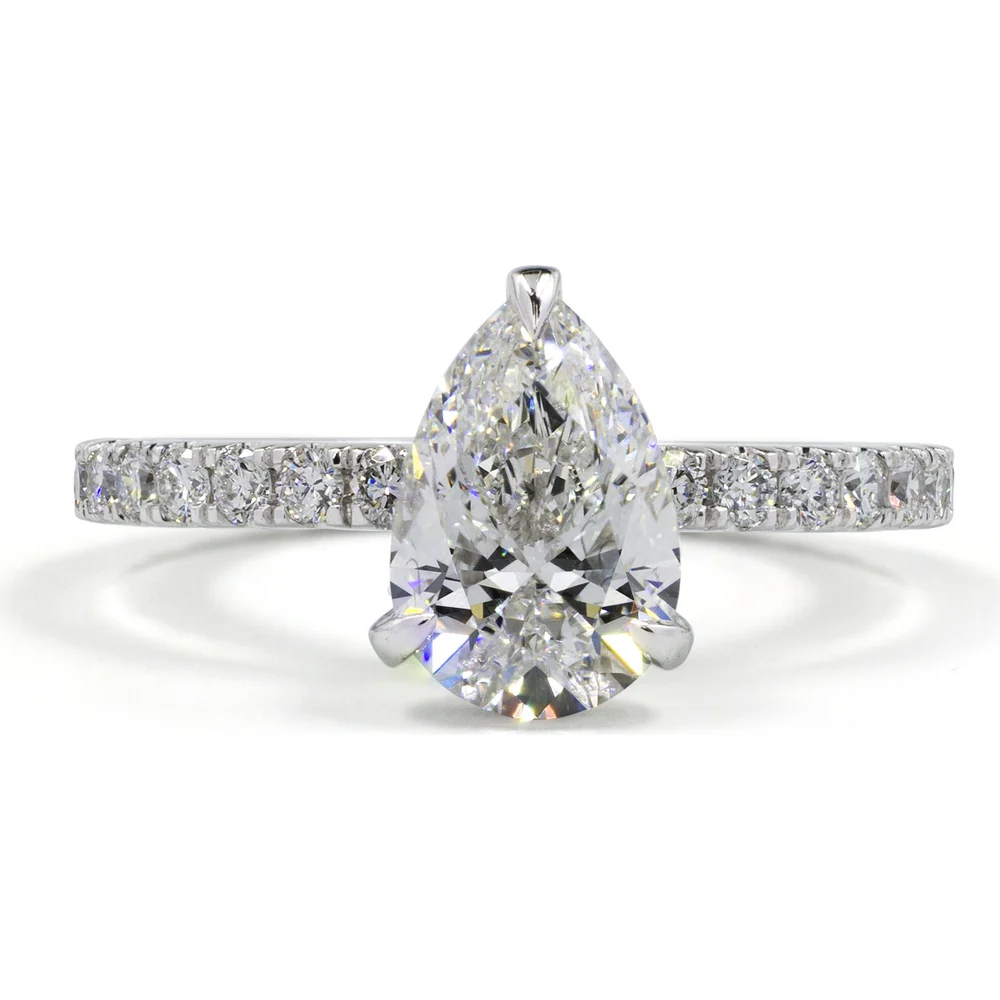 14K White Gold Pear Shape Hidden Halo Engagement Ring with 3.04 Carat Lab Diamond Center and 0.91 Carat Accent Diamonds - Total 3.95 Carats - Covaloro Fine Jewelry