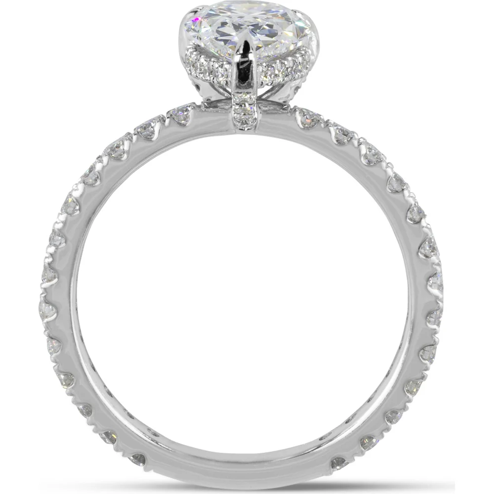 14K White Gold Pear Shape Hidden Halo Engagement Ring with 3.04 Carat Lab Diamond Center and 0.91 Carat Accent Diamonds - Total 3.95 Carats - Covaloro Fine Jewelry - Image 2