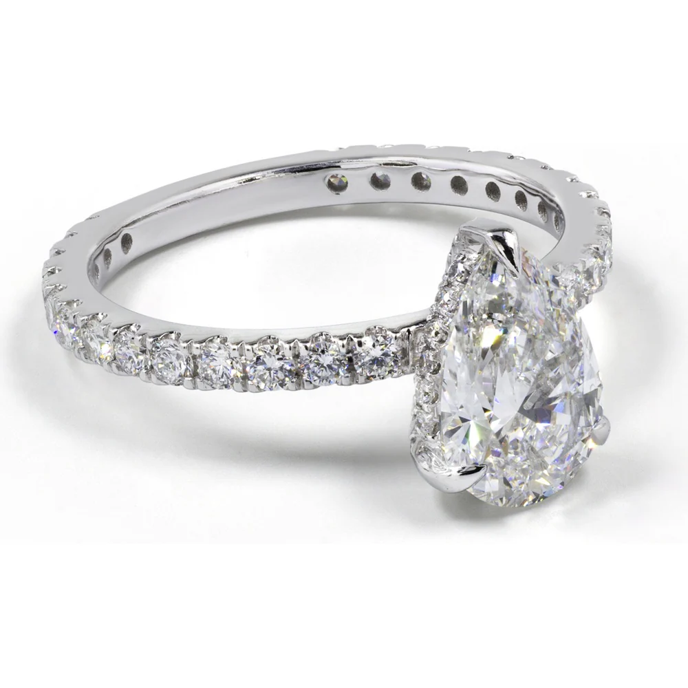 14K White Gold Pear Shape Hidden Halo Engagement Ring with 3.04 Carat Lab Diamond Center and 0.91 Carat Accent Diamonds - Total 3.95 Carats - Covaloro Fine Jewelry - Image 4