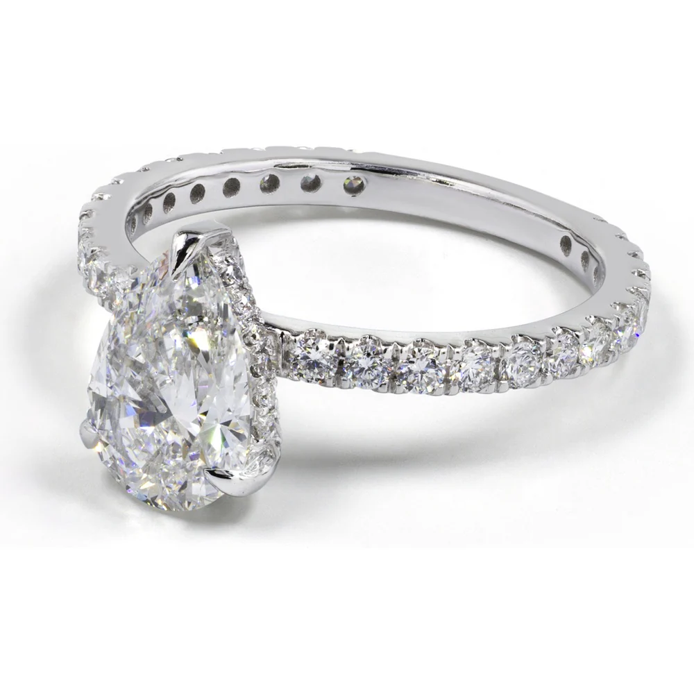 14K White Gold Pear Shape Hidden Halo Ring with 1.53 Carats E VS1 Lab Diamond Center and 0.71 Carats Round Brilliant Accent Diamonds - 2.24 Carats Total Diamond Weight - Covaloro Fine Jewelry - Image 3