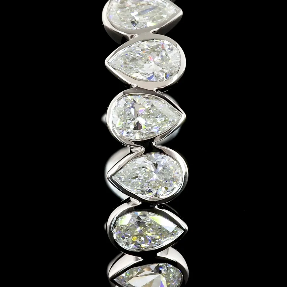 14K White Gold Pear-Shape Lab Diamond C-Hoop Earrings with Bezel Setting - 5.72 Total Carat Weight - Covaloro Fine Jewelry - Image 2