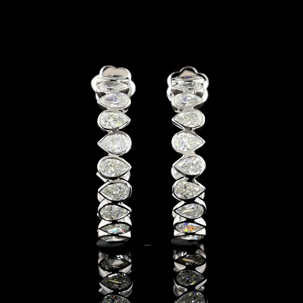 14K White Gold Pear-Shape Lab Diamond C-Hoop Earrings with Bezel Setting - 5.72 Total Carat Weight - Covaloro Fine Jewelry - Image 3