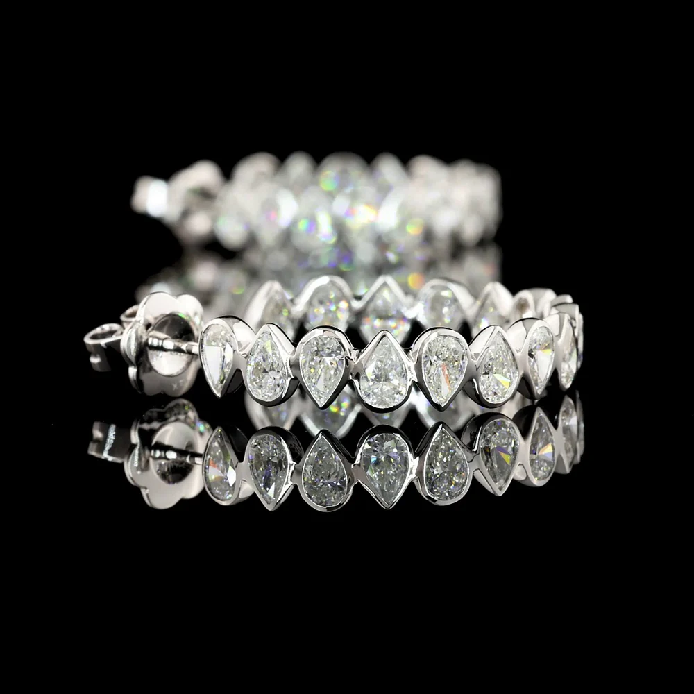 14K White Gold Pear-Shape Lab Diamond C-Hoop Earrings with Bezel Setting - 5.72 Total Carat Weight - Covaloro Fine Jewelry - Image 4