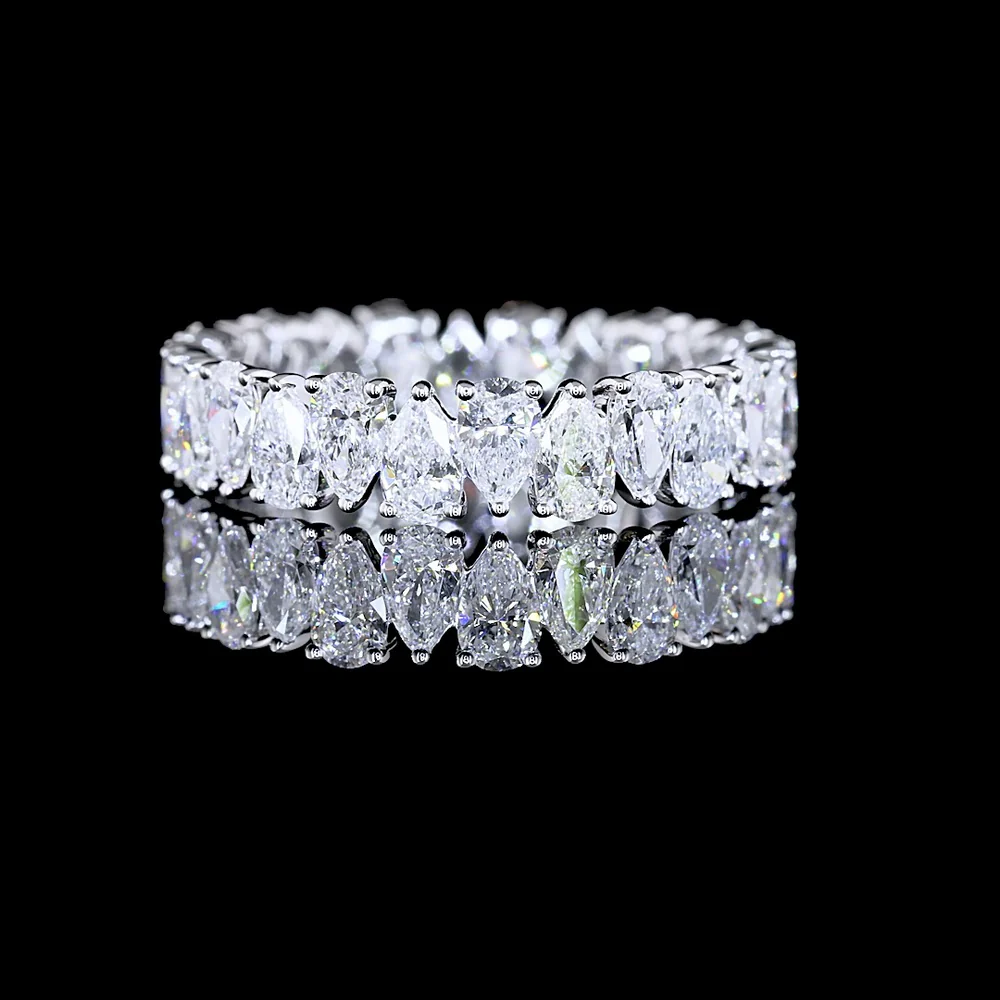 14K White Gold Pear-Shape Lab Diamond Eternity Band - 2.64 Carat Total Weight, E-F VS1 Clarity, North-South Prong Set, 26 Stones - Covaloro Fine Jewelry