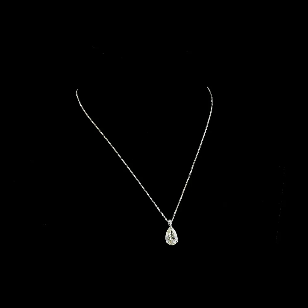 14K White Gold Pear Shape Lab Diamond Pendant with Brilliant Cut Accents - 3.40 Carat Total Diamond Weight (GIA Certified) - Covaloro Fine Jewelry