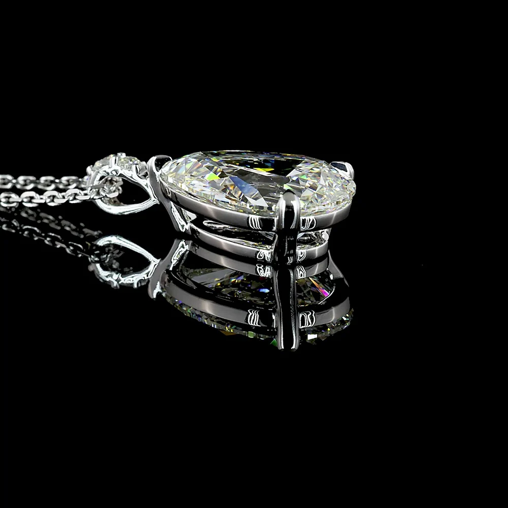 14K White Gold Pear Shape Lab Diamond Pendant with Brilliant Cut Accents - 3.40 Carat Total Diamond Weight (GIA Certified) - Covaloro Fine Jewelry - Image 3