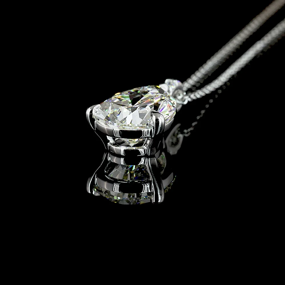 14K White Gold Pear Shape Lab Diamond Pendant with Brilliant Cut Accents - 3.40 Carat Total Diamond Weight (GIA Certified) - Covaloro Fine Jewelry - Image 4