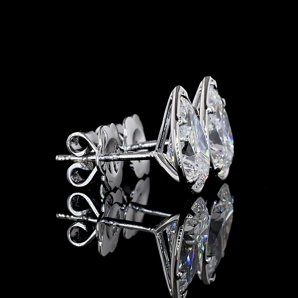 14K White Gold Pear Shape Lab Diamond Stud Earrings with Bezel-Prong Setting and Milgrain Detail - 3.04 Carat Total Weight, E Color VS1 Clarity - Covaloro Fine Jewelry