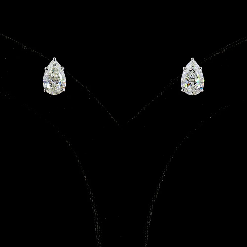 14K White Gold Pear Shape Lab Diamond Stud Earrings with Prong Setting - 4.01 Carat Total Diamond Weight - Covaloro Fine Jewelry