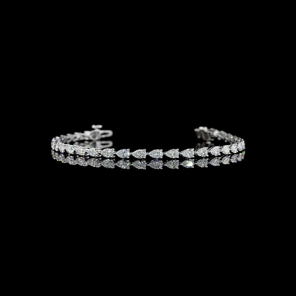 14K White Gold Pear-Shape Lab Diamond Tennis Bracelet - 3.36 Carat Total Weight E-F VS Quality - Covaloro Fine Jewelry