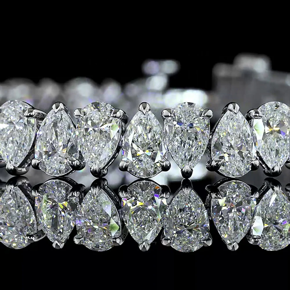 14K White Gold Pear Shape Lab Diamond Tennis Bracelet - 54 Stones, 14.11 Carat Total Weight with E-F Color and VS Clarity - Covaloro Fine Jewelry - Image 2