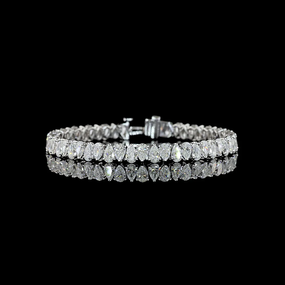 14K White Gold Pear-Shape Lab Diamond Tennis Bracelet - 54 Stones, 14.13 Total Carat Weight, E-F VS Clarity - Covaloro Fine Jewelry
