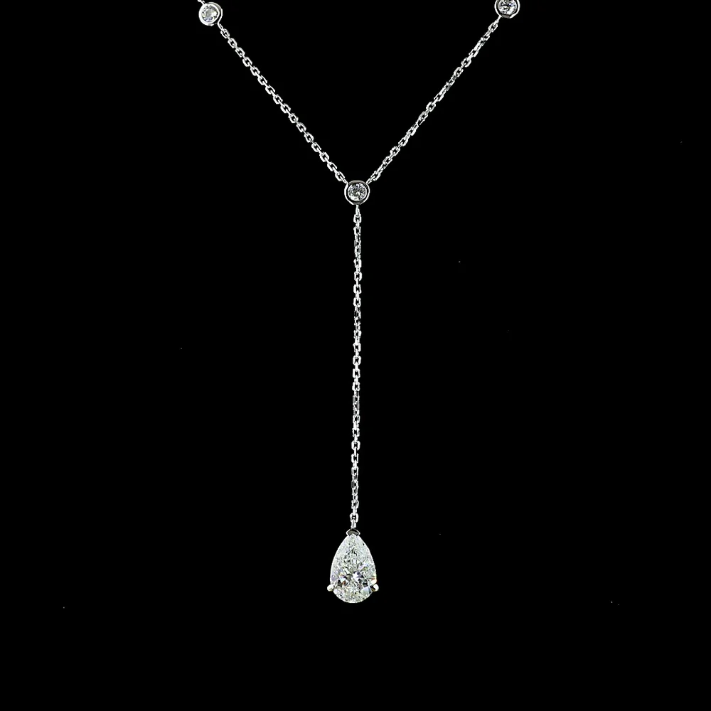 14K White Gold Pear Shape Lariat Necklace with Bezel and Prong Set Lab Grown Diamonds - 1.46 Carat Total Diamond Weight - Covaloro Fine Jewelry - Image 2