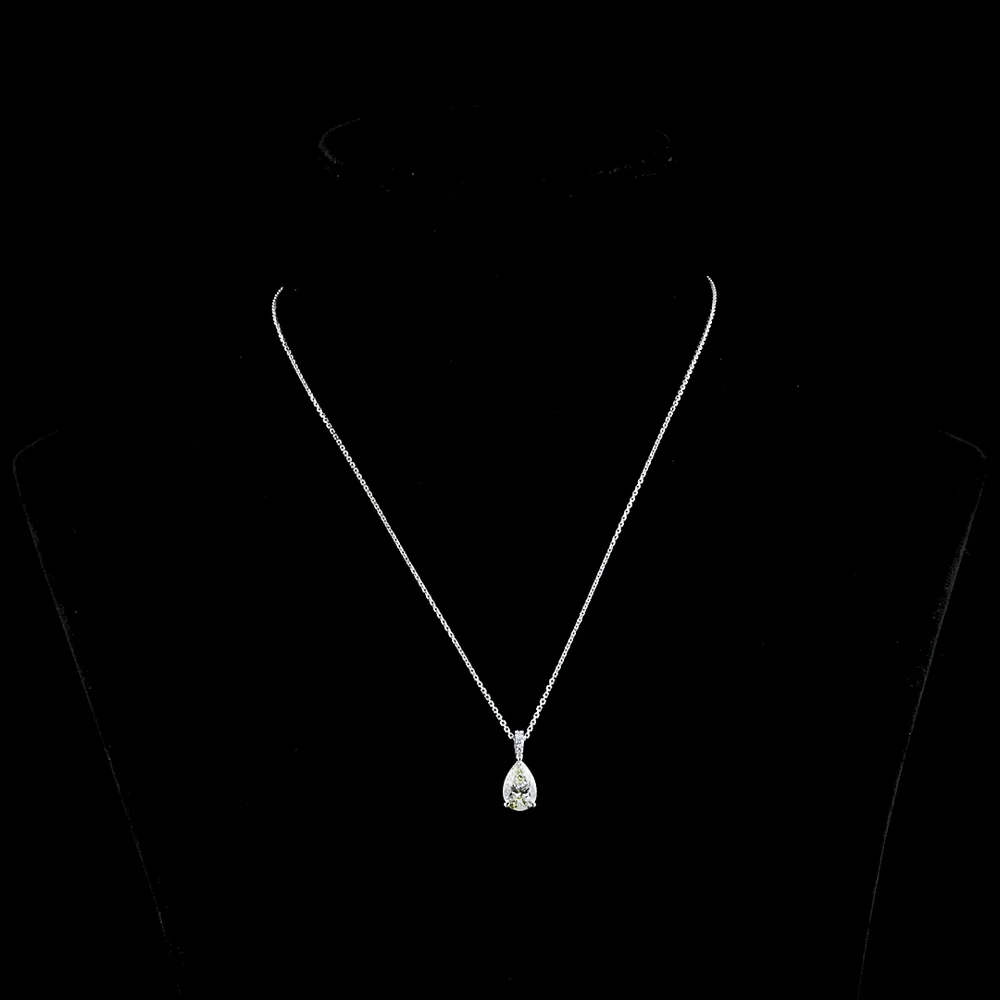 14K White Gold Pear Shape Pendant with 1.79 Carat Lab Grown Diamond and Brilliant Cut Accents - Total Diamond Weight 1.86 Carats - Covaloro Fine Jewelry
