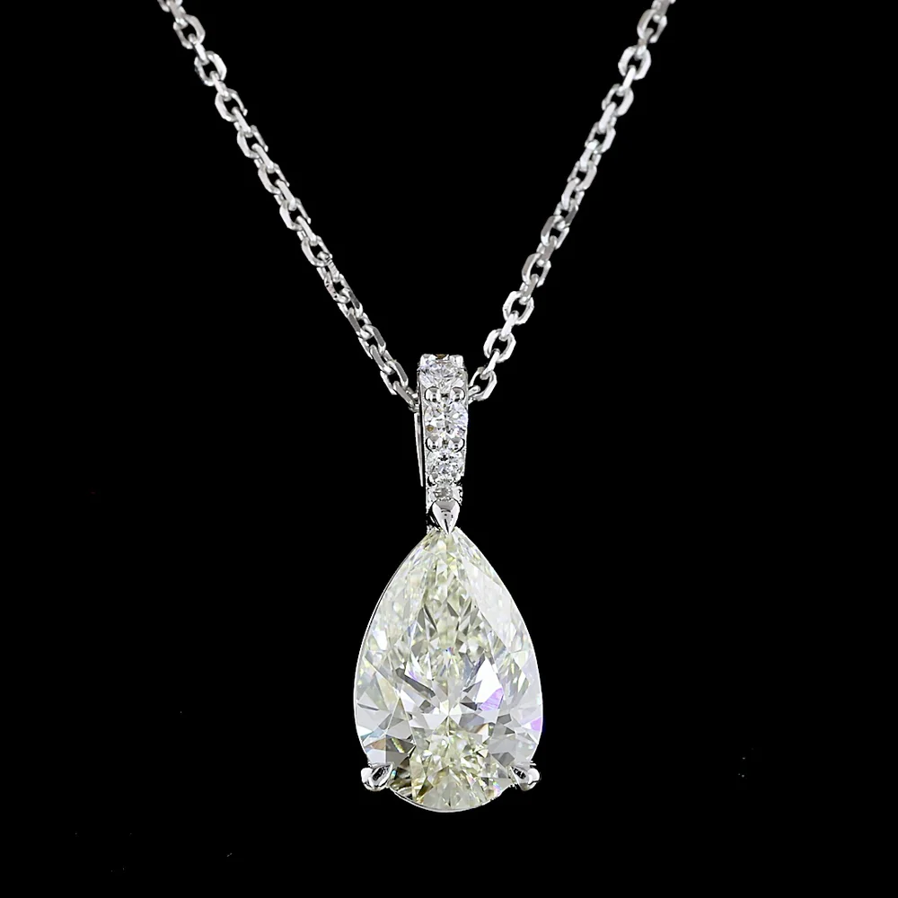 14K White Gold Pear Shape Pendant with 1.79 Carat Lab Grown Diamond and Brilliant Cut Accents - Total Diamond Weight 1.86 Carats - Covaloro Fine Jewelry - Image 2