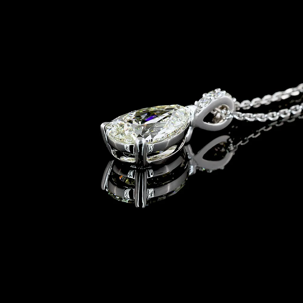 14K White Gold Pear Shape Pendant with 1.79 Carat Lab Grown Diamond and Brilliant Cut Accents - Total Diamond Weight 1.86 Carats - Covaloro Fine Jewelry - Image 4