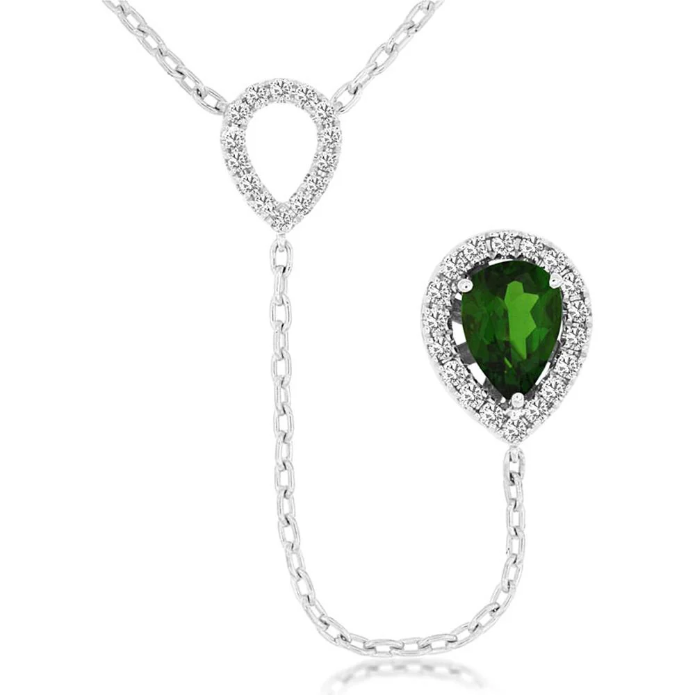 14K White Gold Pear Shape Russalite and Diamond Halo Necklace with 0.82 Carat Russalite and 0.20 Carat Total Diamond Weight - Royal Jewelry