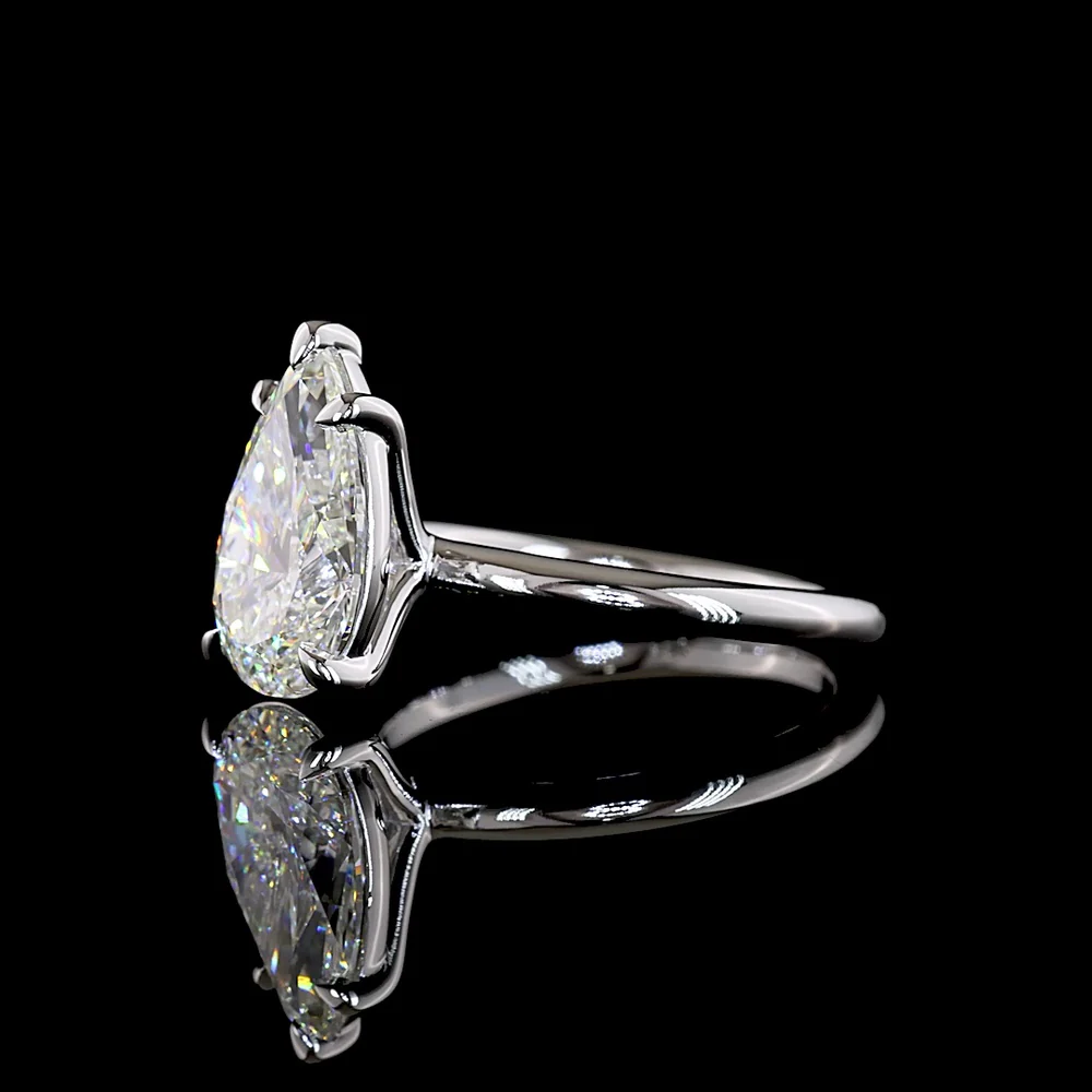 14K White Gold Pear Shape Solitaire Engagement Ring with 3.07 Carat F VVS2 Lab Grown Diamond - IGI Certified - Covaloro Fine Jewelry - Image 4