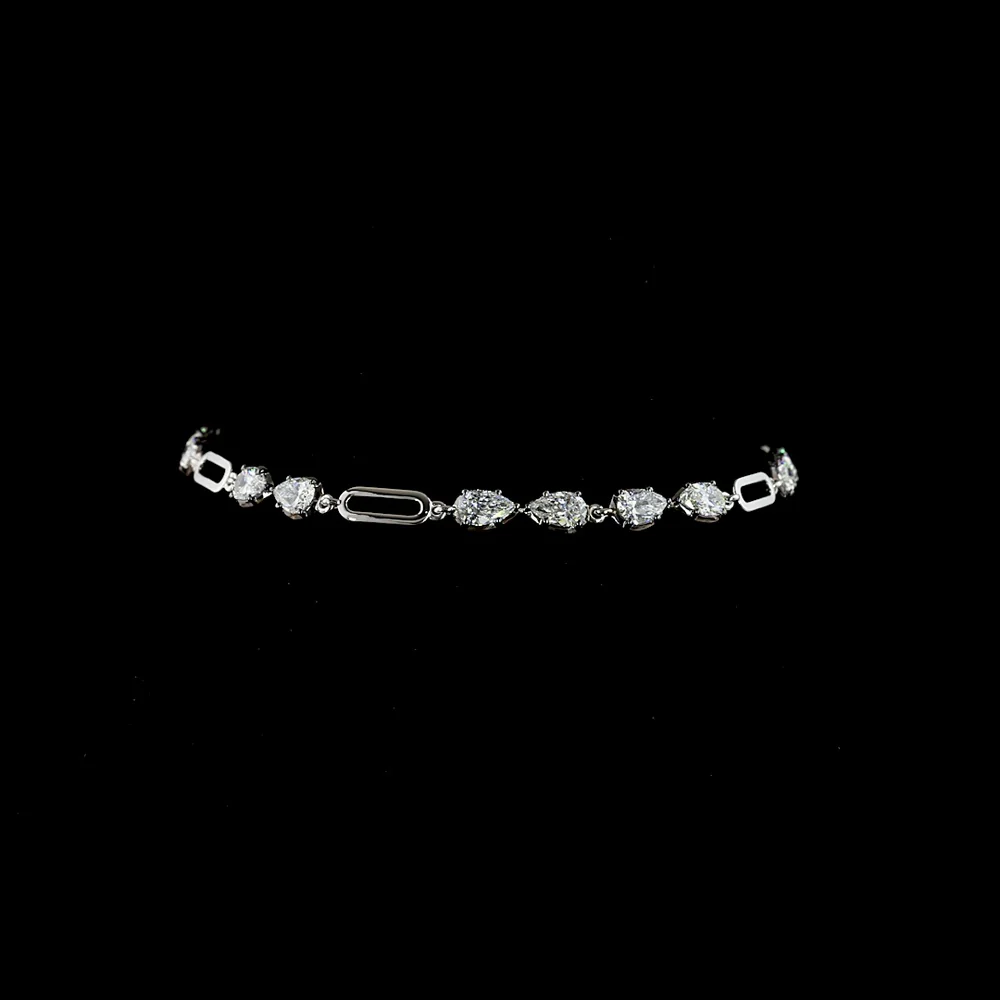 14K White Gold Pear-Shape Station Bracelet with Black Rhodium Prong Details and 16 Lab-Grown Diamonds - 2.99 Carat Total Weight - Covaloro Fine Jewelry