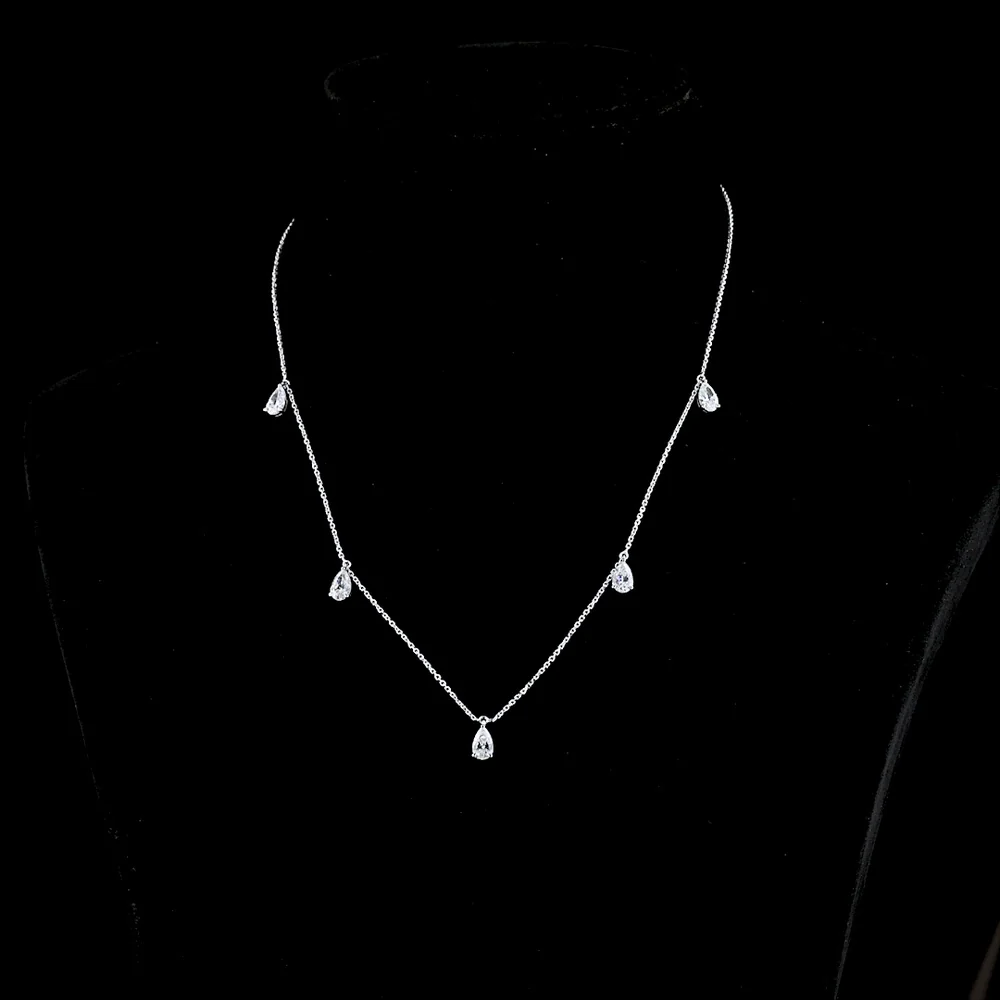 14K White Gold Pear Shape Station Necklace with North-South Prong Set Lab Diamonds - 2.02 Carats Total Diamond Weight - Covaloro Fine Jewelry