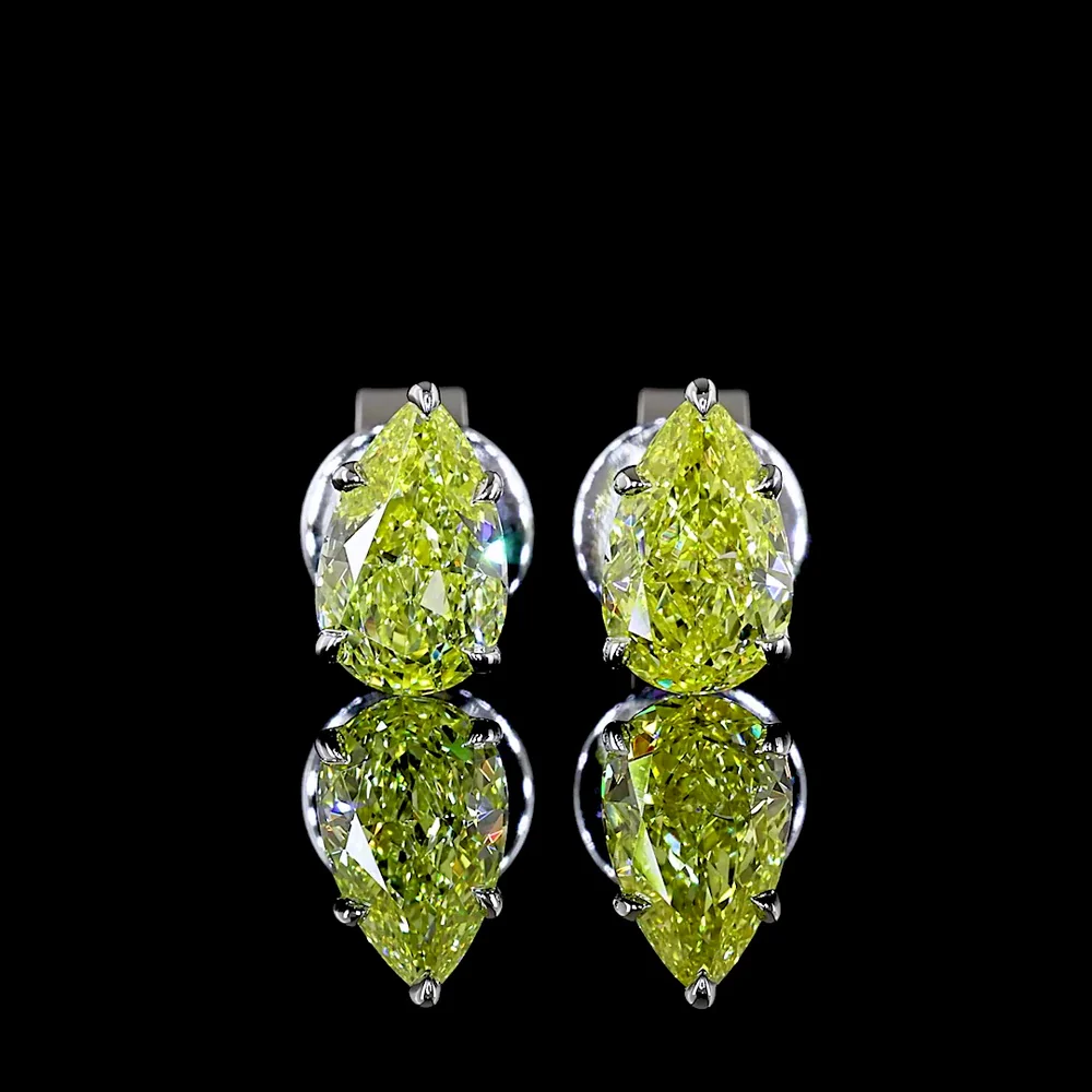 14K White Gold Pear Shape Stud Earrings with Fancy Vivid Yellow Lab-Grown VS2 Diamonds - 1.04 Carat Total Weight - Covaloro Fine Jewelry - Image 2