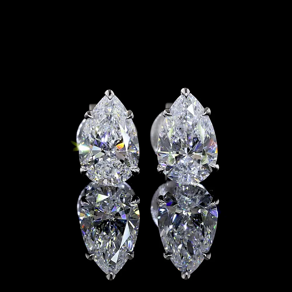 14K White Gold Pear-Shape Stud Earrings with North-South Prong Set Lab Diamonds - 1.45 Carats Total Diamond Weight (D VS1 Clarity, IGI Certified) - Covaloro Fine Jewelry - Image 2