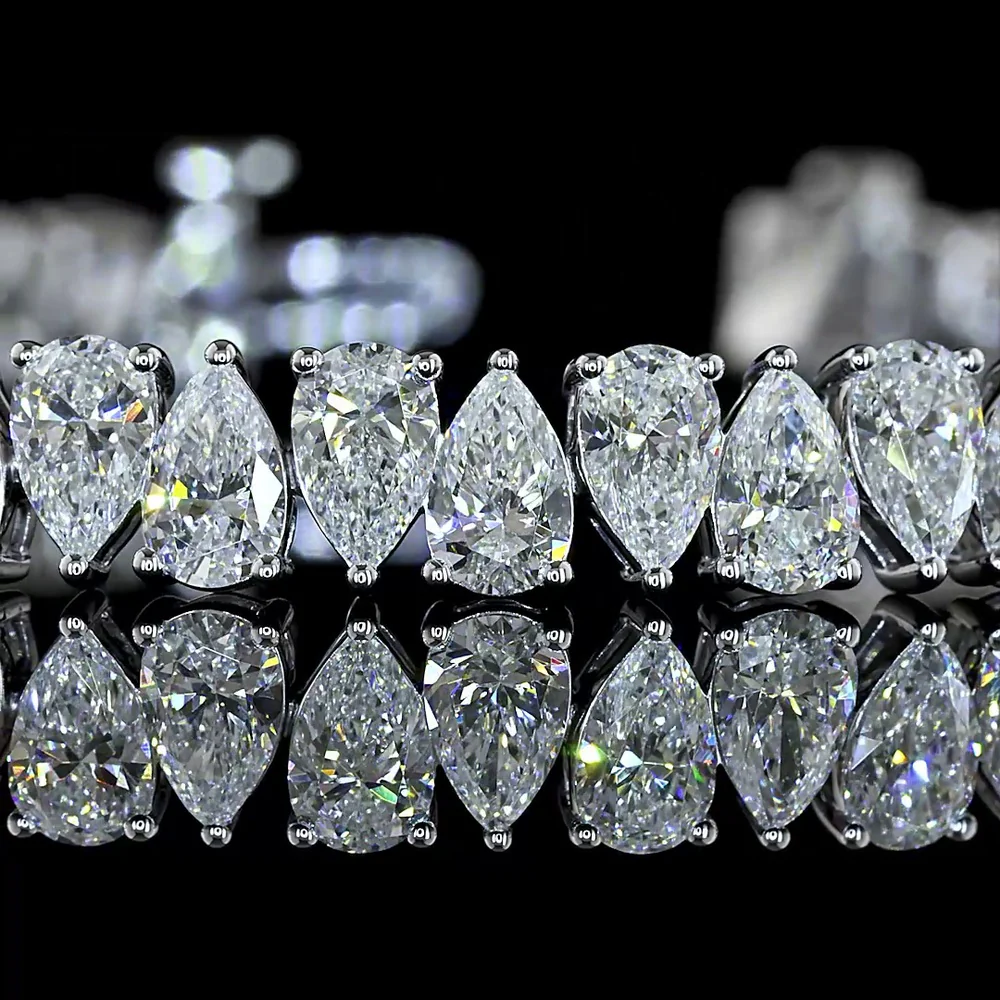 14K White Gold Pear Shape Tennis Bracelet with 60 Prong Set Lab-Grown Diamonds - 10.21 Carat Total Weight E-F VS - Covaloro Fine Jewelry - Image 2