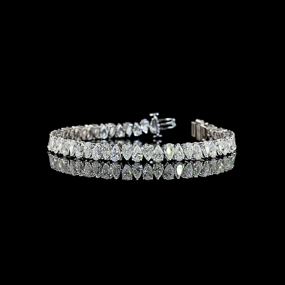 14K White Gold Pear Shape Tennis Bracelet with Lab-Grown E-F VS2 Diamonds - 11.84 Carat Total Weight - Covaloro Fine Jewelry