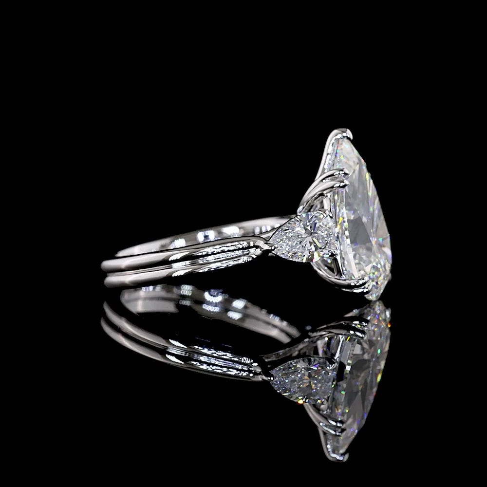 14K White Gold Pear Shape Three Stone Ring with 5.03 Carat Center Lab Diamond and 0.90 Carat Side Lab Diamonds - 5.93 Carat Total Weight, IGI Certified E-F VS1 - Covaloro Fine Jewelry - Image 3