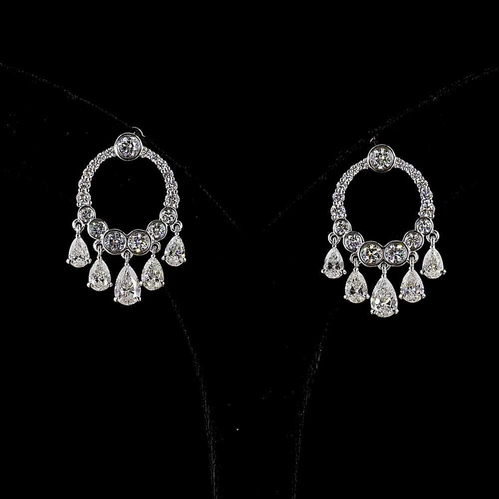 14K White Gold Pear Shaped Chandelier Drop Earrings with 5.12 Carats Lab Grown Diamonds - E-F VS Clarity - Covaloro Fine Jewelry