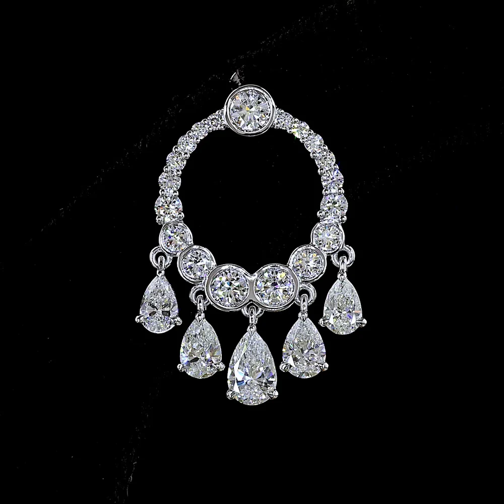 14K White Gold Pear Shaped Chandelier Drop Earrings with 5.12 Carats Lab Grown Diamonds - E-F VS Clarity - Covaloro Fine Jewelry - Image 2