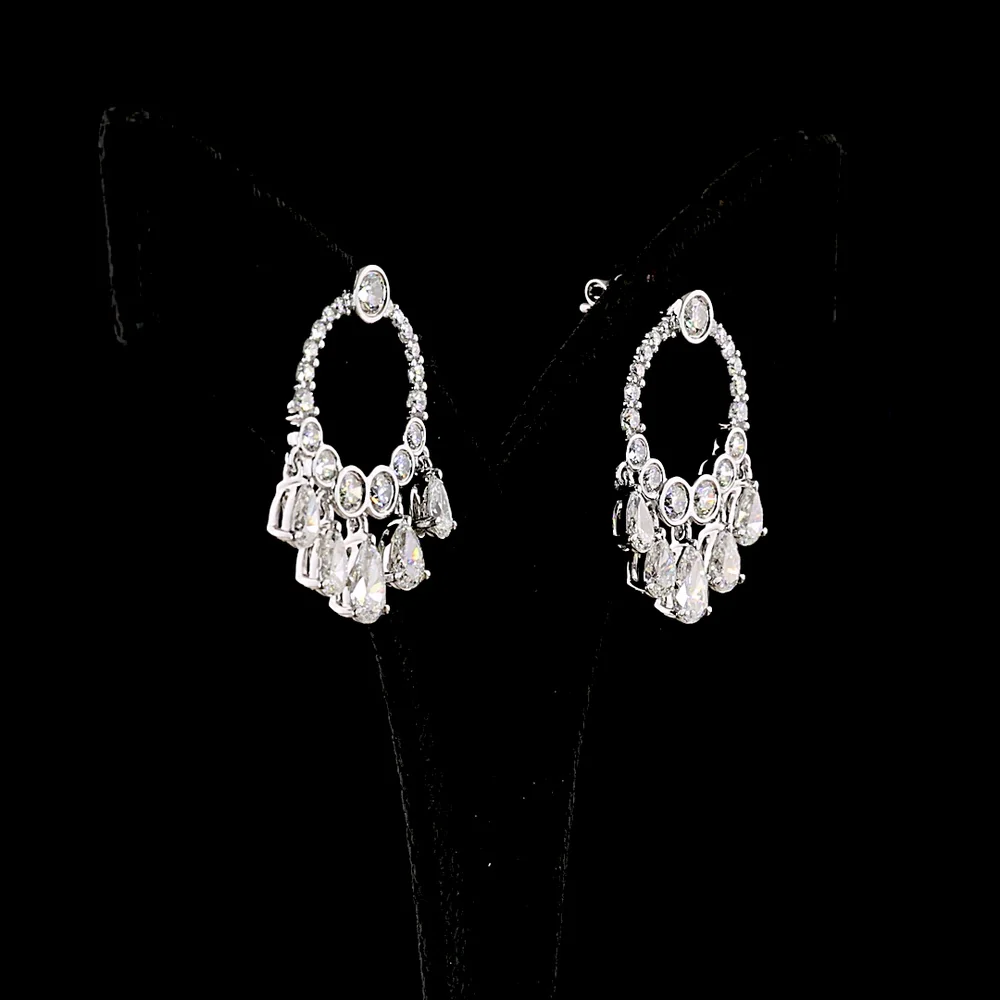 14K White Gold Pear Shaped Chandelier Drop Earrings with 5.12 Carats Lab Grown Diamonds - E-F VS Clarity - Covaloro Fine Jewelry - Image 3
