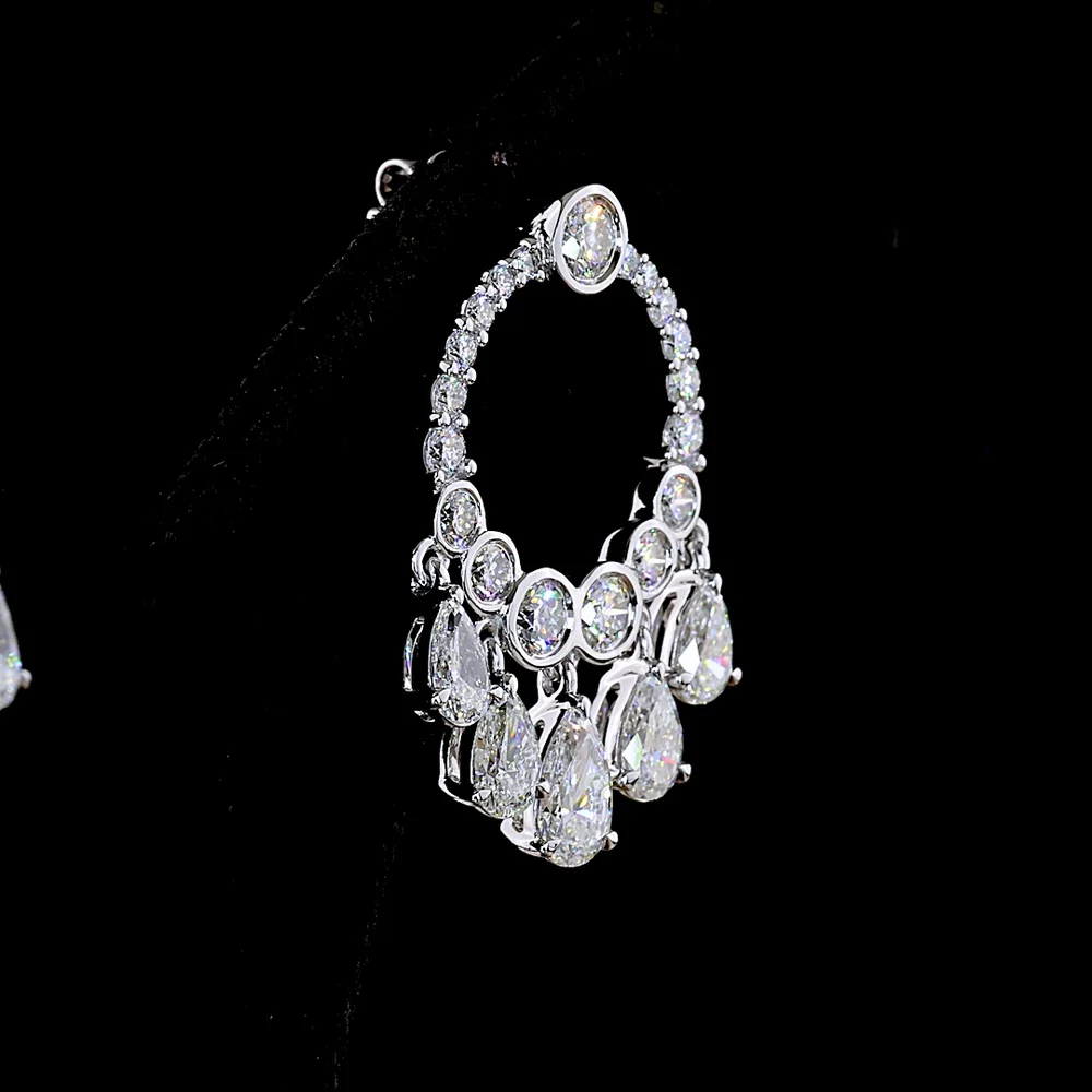 14K White Gold Pear Shaped Chandelier Drop Earrings with 5.12 Carats Lab Grown Diamonds - E-F VS Clarity - Covaloro Fine Jewelry - Image 4