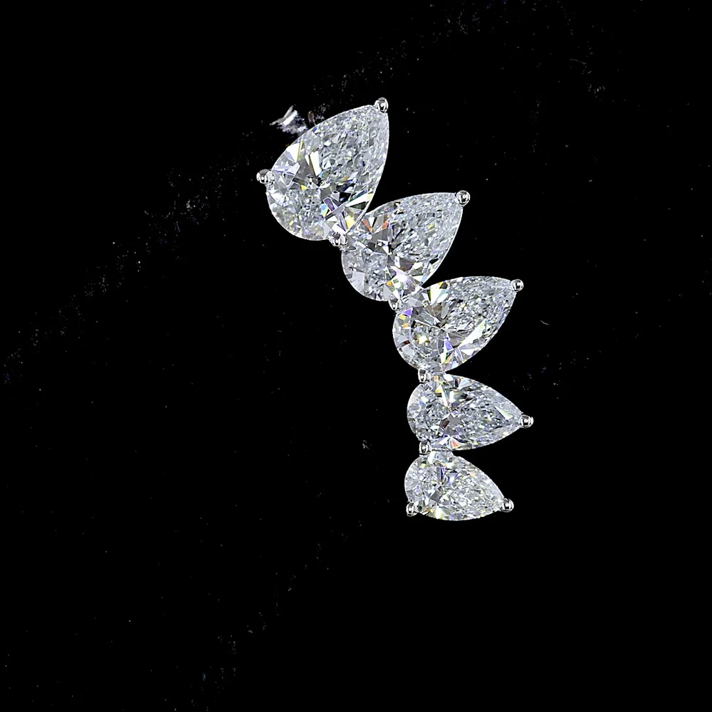 14K White Gold Pear-Shaped Diamond Crawler Earrings with Graduated Lab-Grown E-F VS Stones - 2.68 Carats Total Diamond Weight - Covaloro Fine Jewelry - Image 2