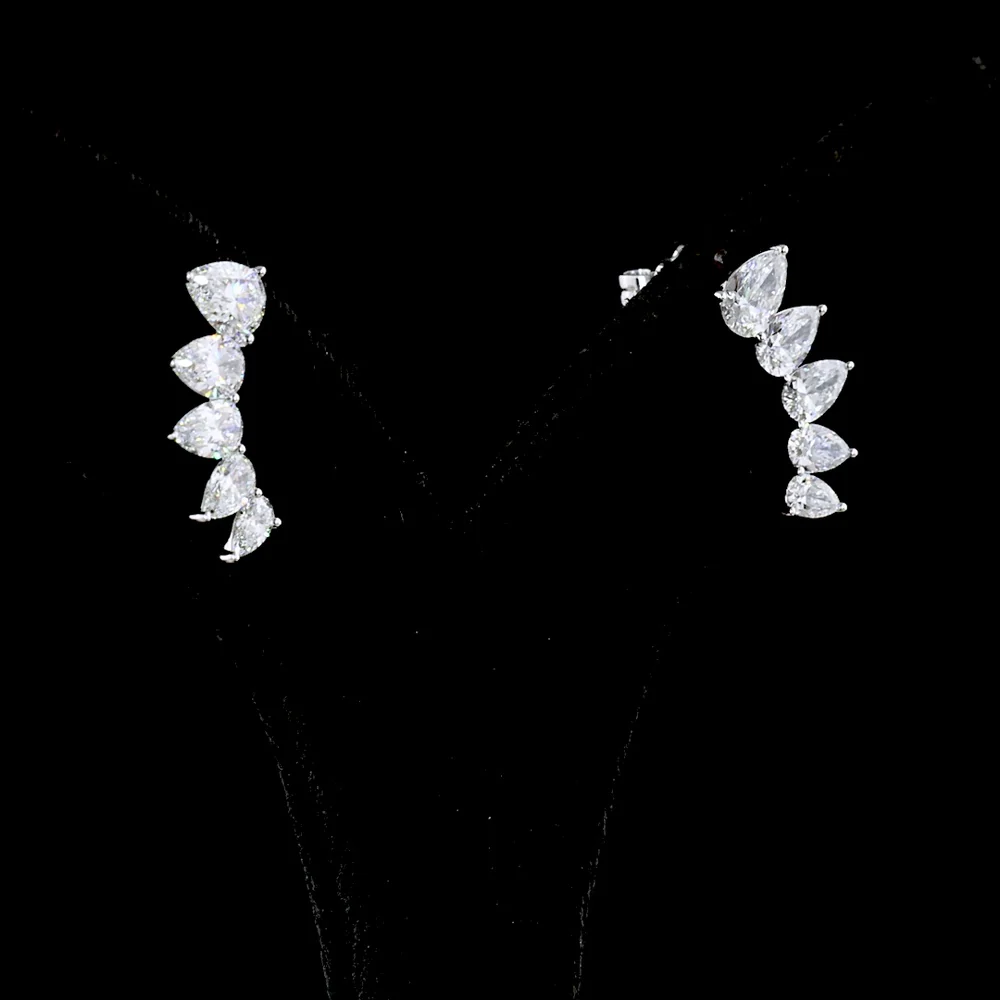 14K White Gold Pear-Shaped Diamond Crawler Earrings with Graduated Lab-Grown E-F VS Stones - 2.68 Carats Total Diamond Weight - Covaloro Fine Jewelry - Image 3