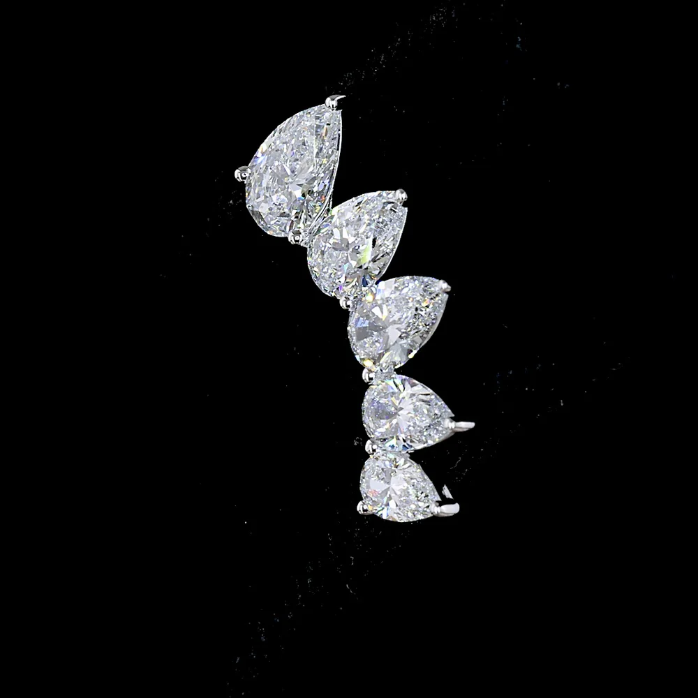 14K White Gold Pear-Shaped Diamond Crawler Earrings with Graduated Lab-Grown E-F VS Stones - 2.68 Carats Total Diamond Weight - Covaloro Fine Jewelry - Image 4