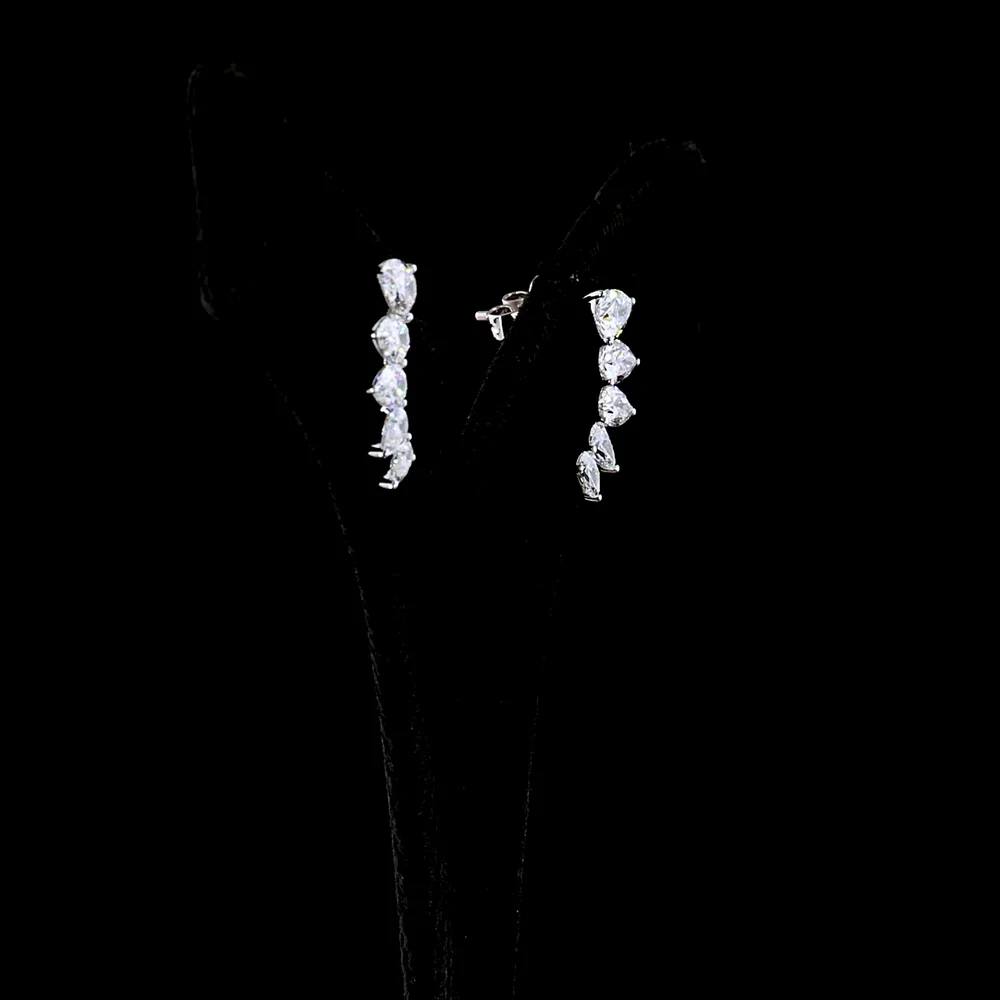 14K White Gold Pear Shaped Diamond Crawler Earrings with Prong Set Lab Grown Diamonds - 2.62 Carats Total Diamond Weight - Covaloro Fine Jewelry - Image 3