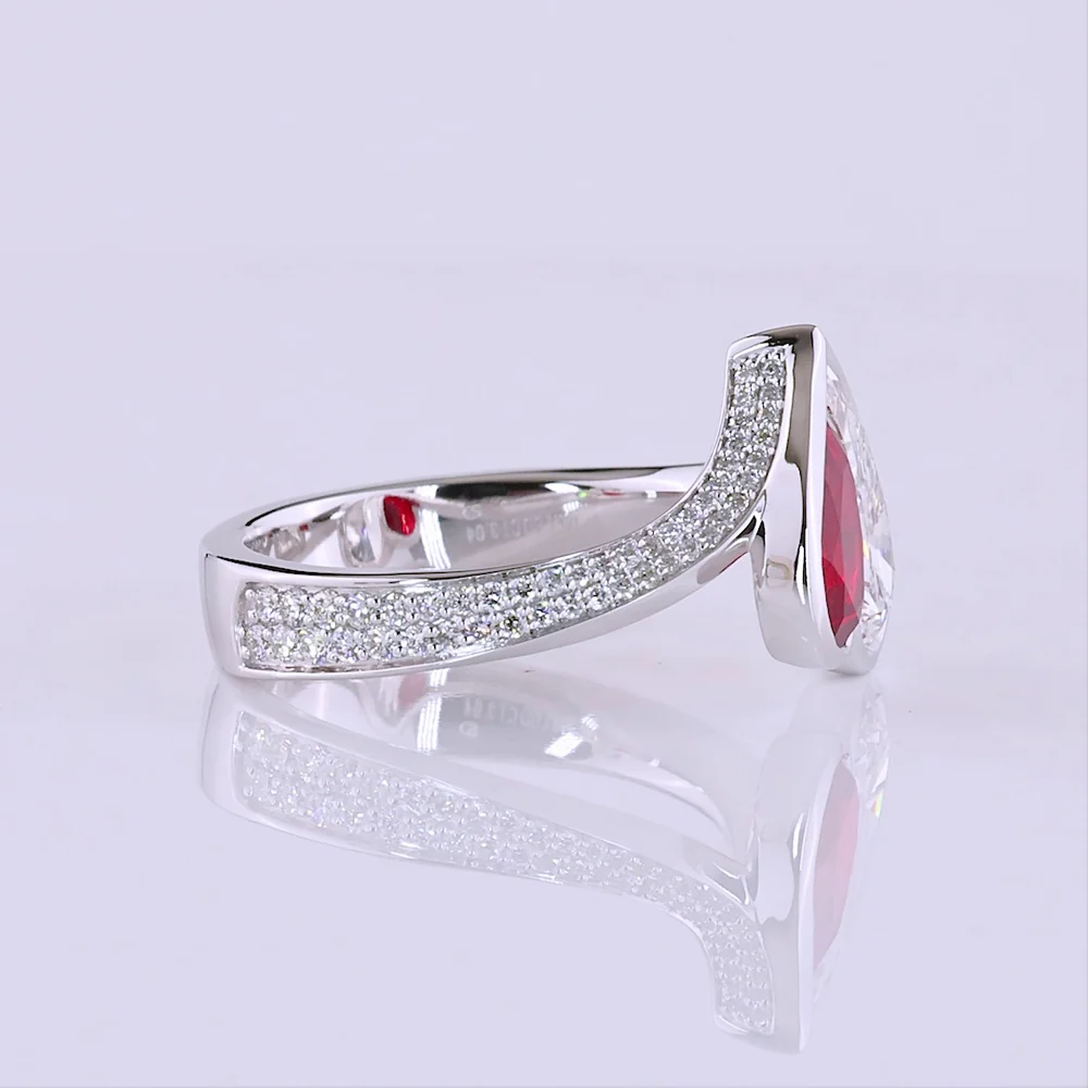 14K White Gold Pear Shaped Inclined Ring with 1.64 Carat Lab Diamond and Brilliant Cut Accents - 1.85 Total Carat Weight - Covaloro Fine Jewelry - Image 2
